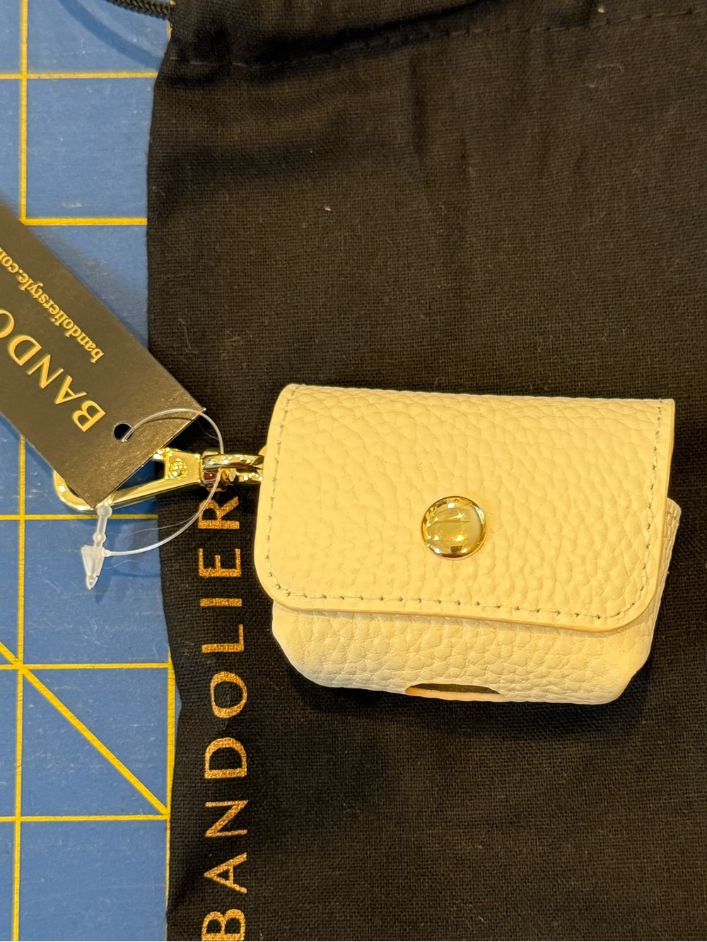 Bandolier Avery AirPod Ivory Pebbled Leather Pouch with Gold Hardware
